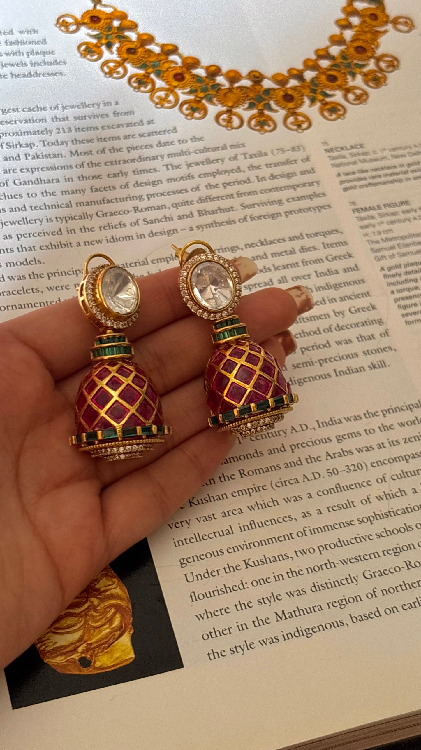 Emerald & Rani pink meenakari Danglers