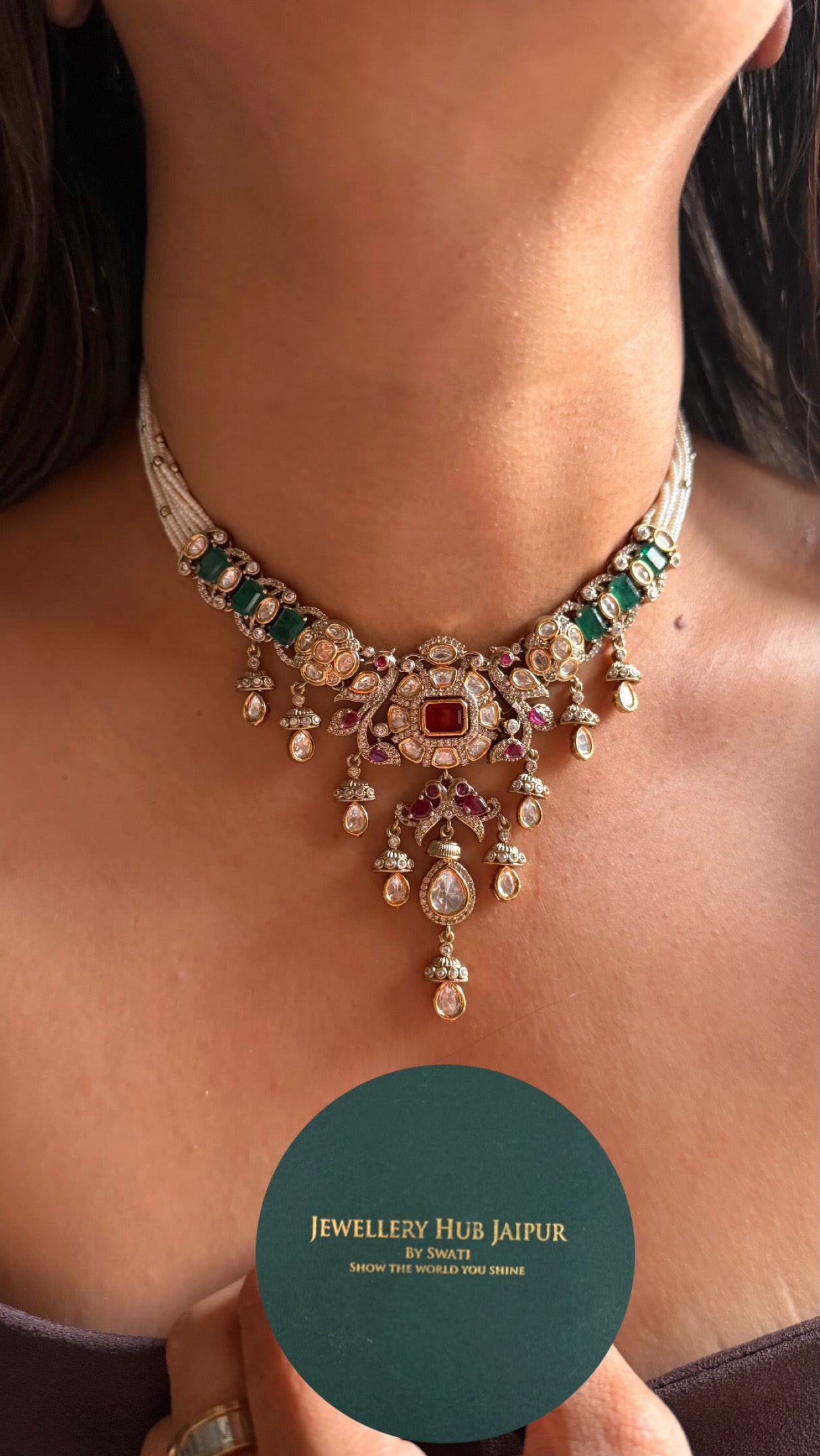 Vintage ruby & emerald statement  necklace