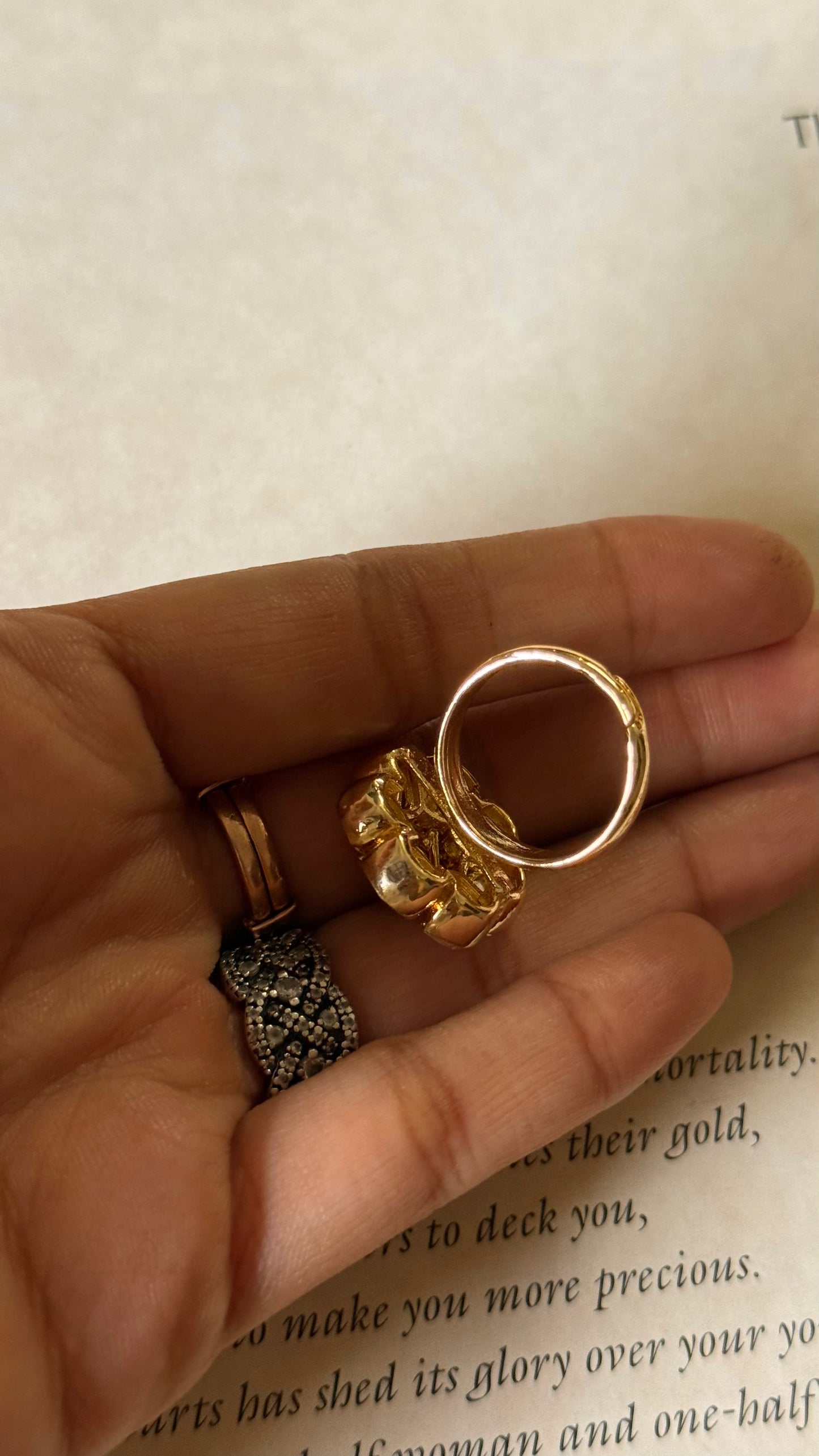 Rani pink floral real moissanite adjustable ring