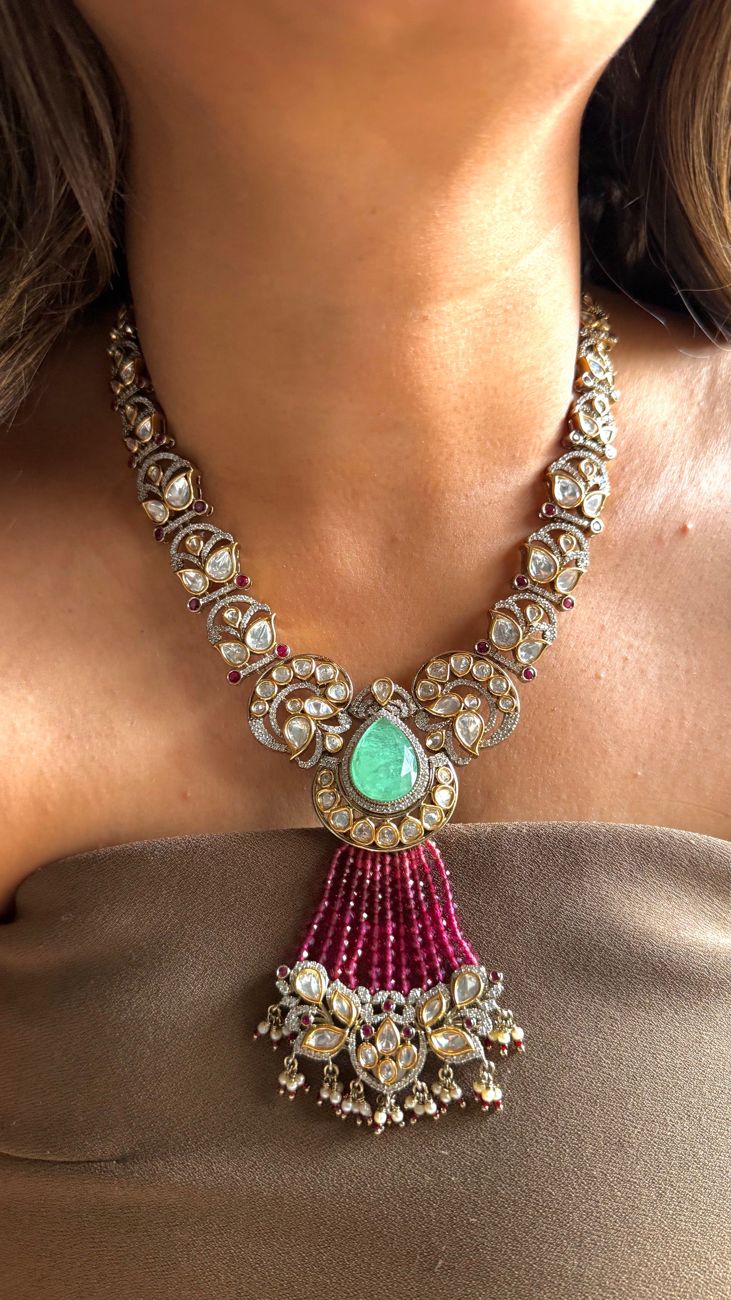Mint & Rani pink designer cocktail necklace