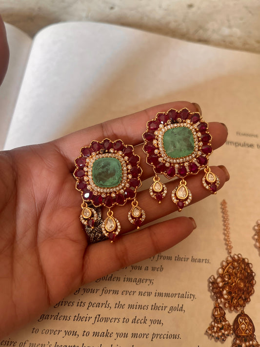 Ruby & mint moissanite studs