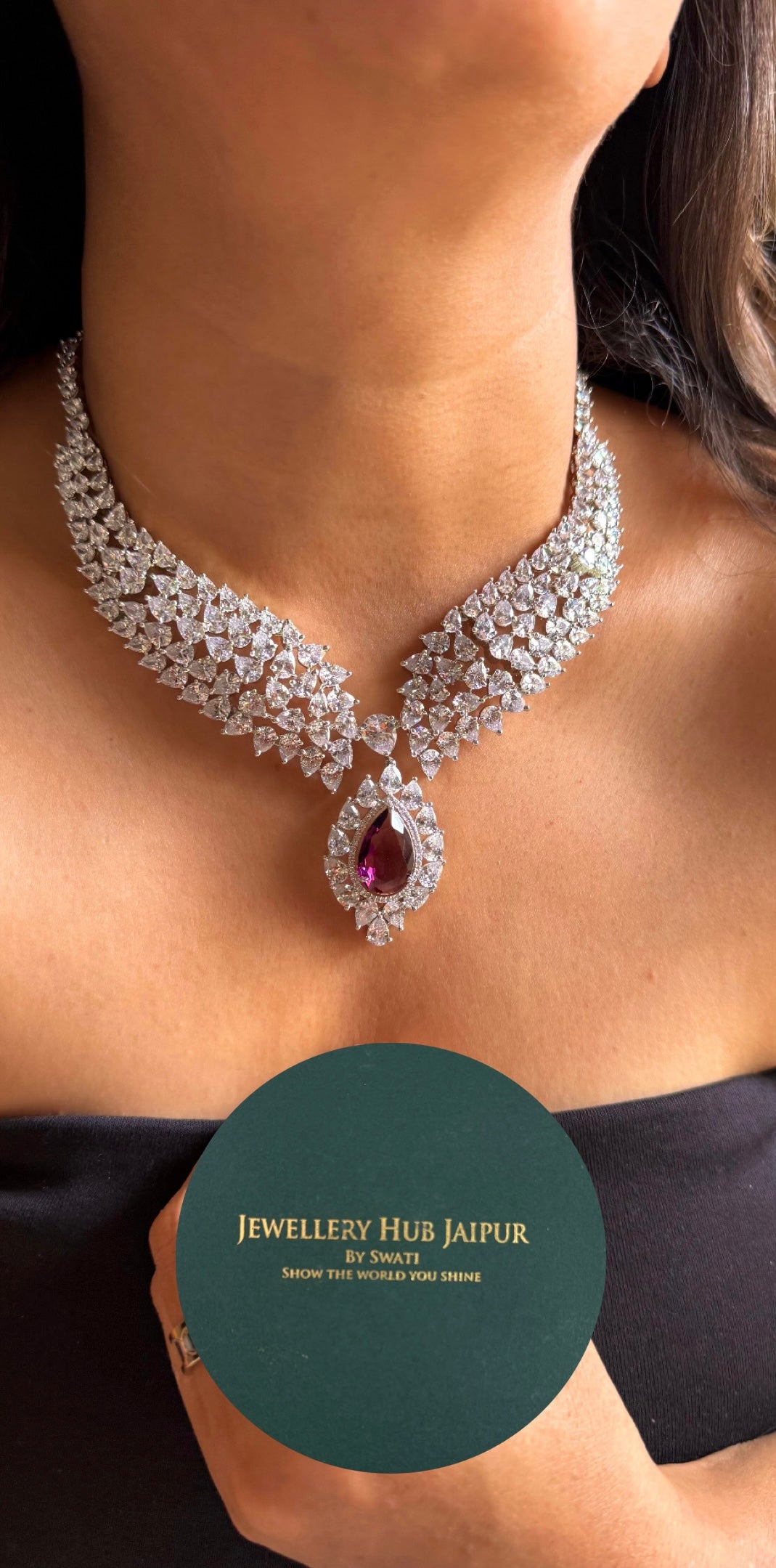 Cz diamond amythyst crystal drip necklace