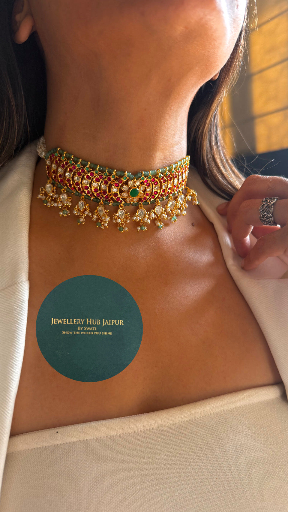 Real moissanite mint & rani heritage choker