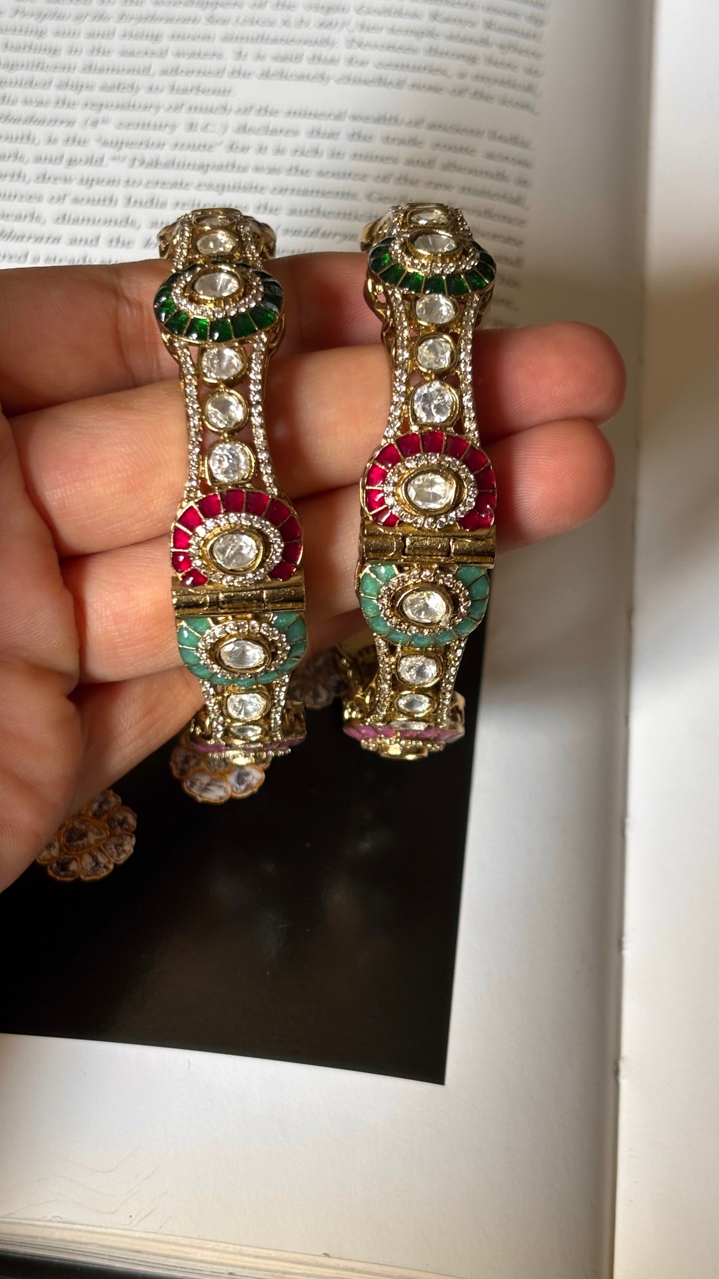 Multicoloured katdana with moissanite polki openable bangles