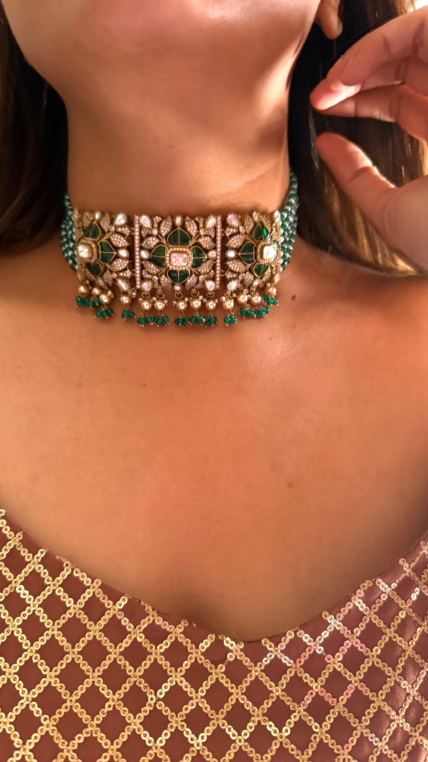 Naina emerald katdana moissanite choker