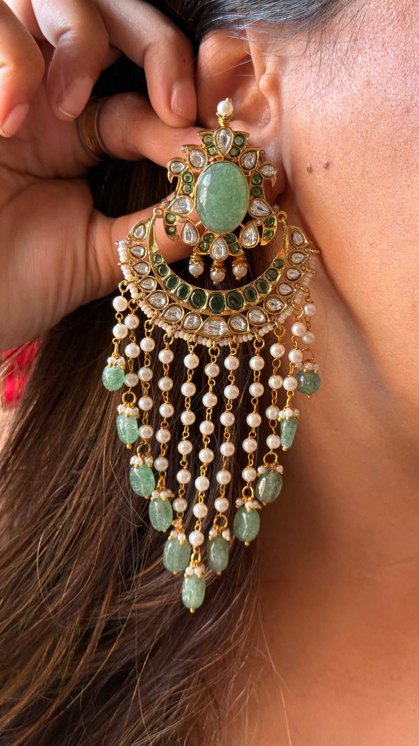 Sage Green doublet polki danglers sehra style