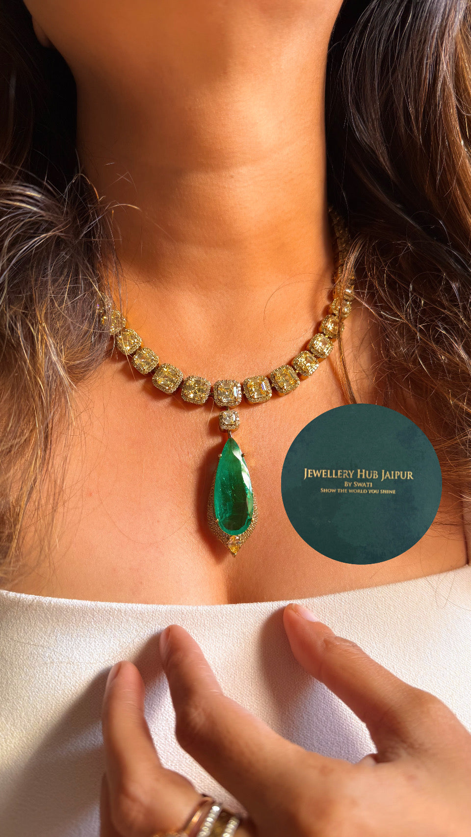 Topaz & Emerald diamond statement necklace