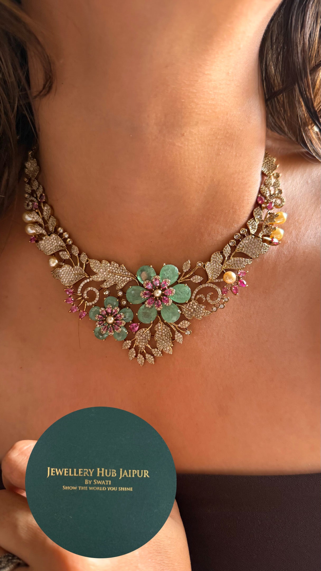Designer Leaf inspired mint doublet collar Necklace