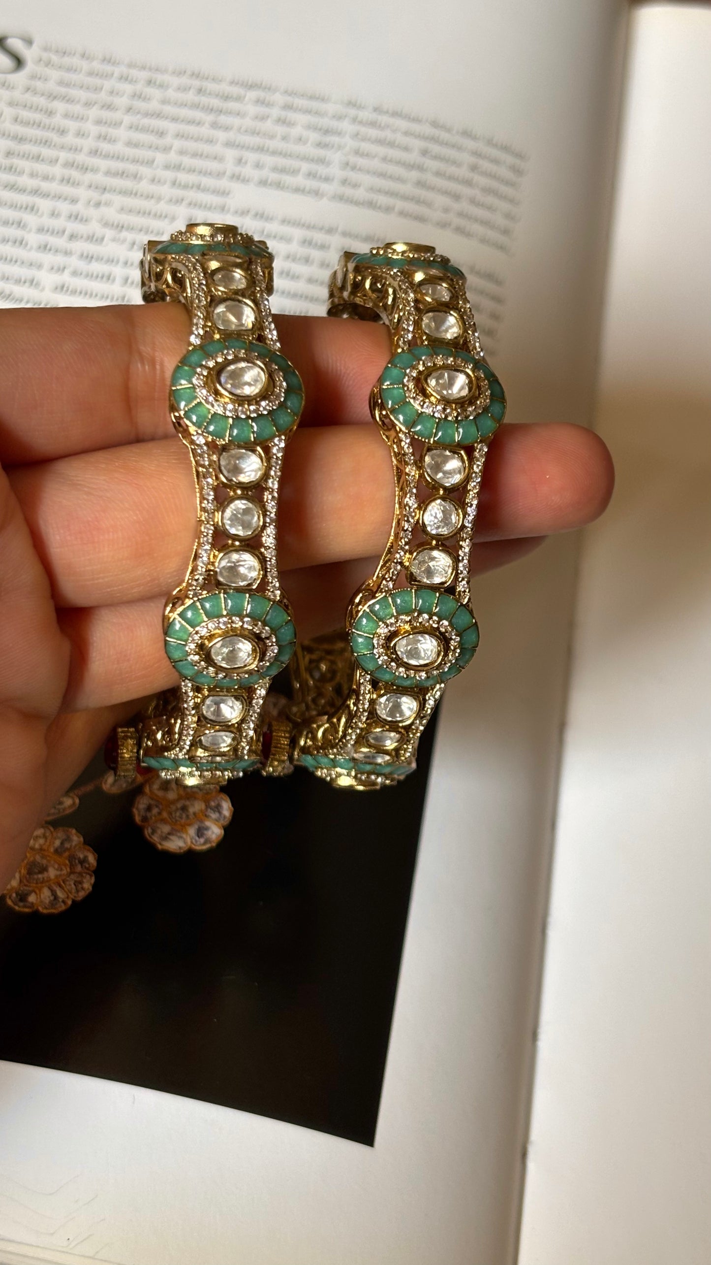 Mint katdana with moissanite polki openable bangles
