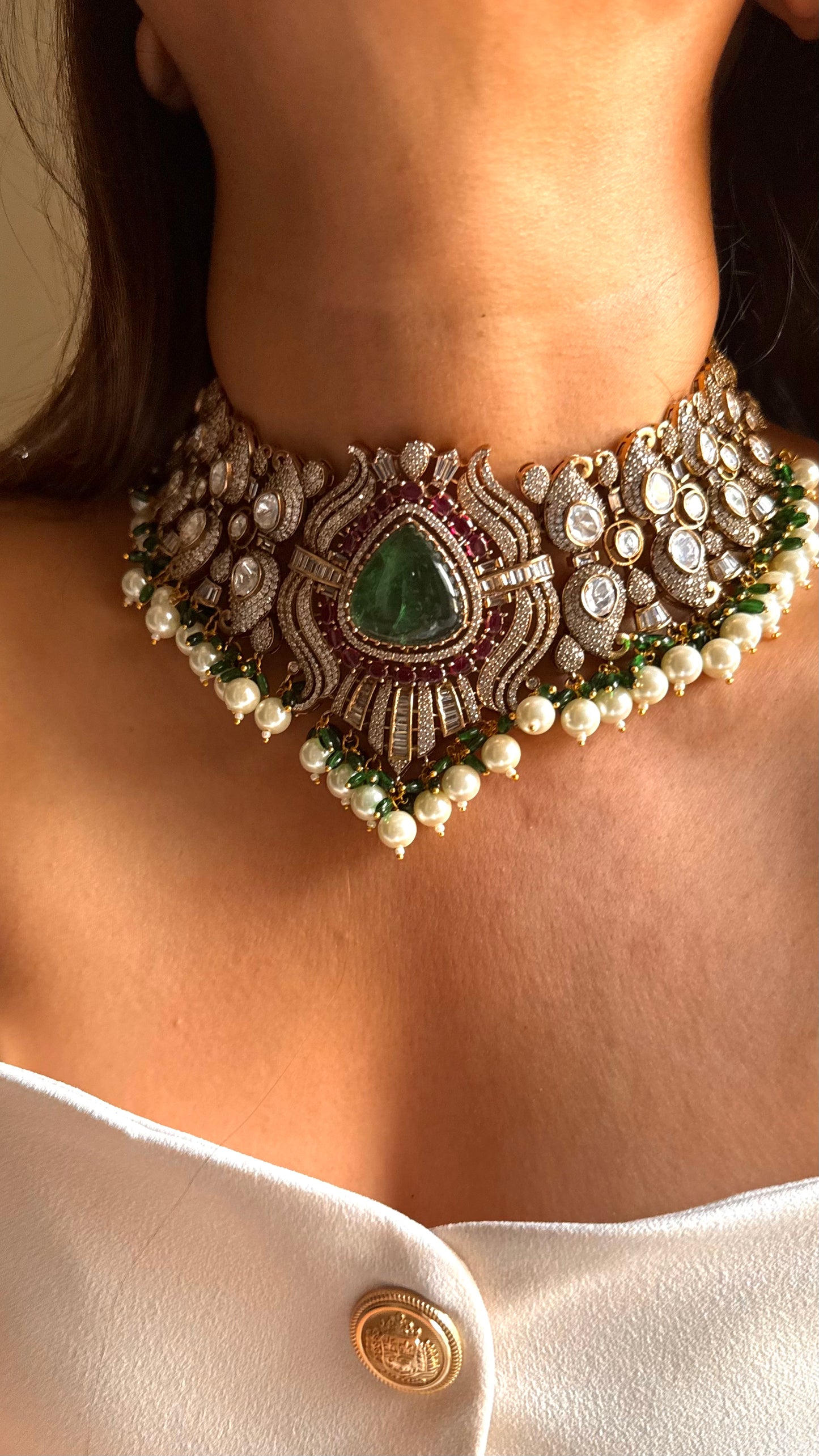 Mint doublet & ruby Moissanite lotus set