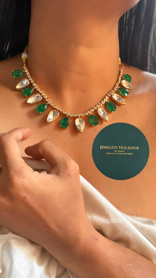 Emerald lab stone cocktail collar necklace
