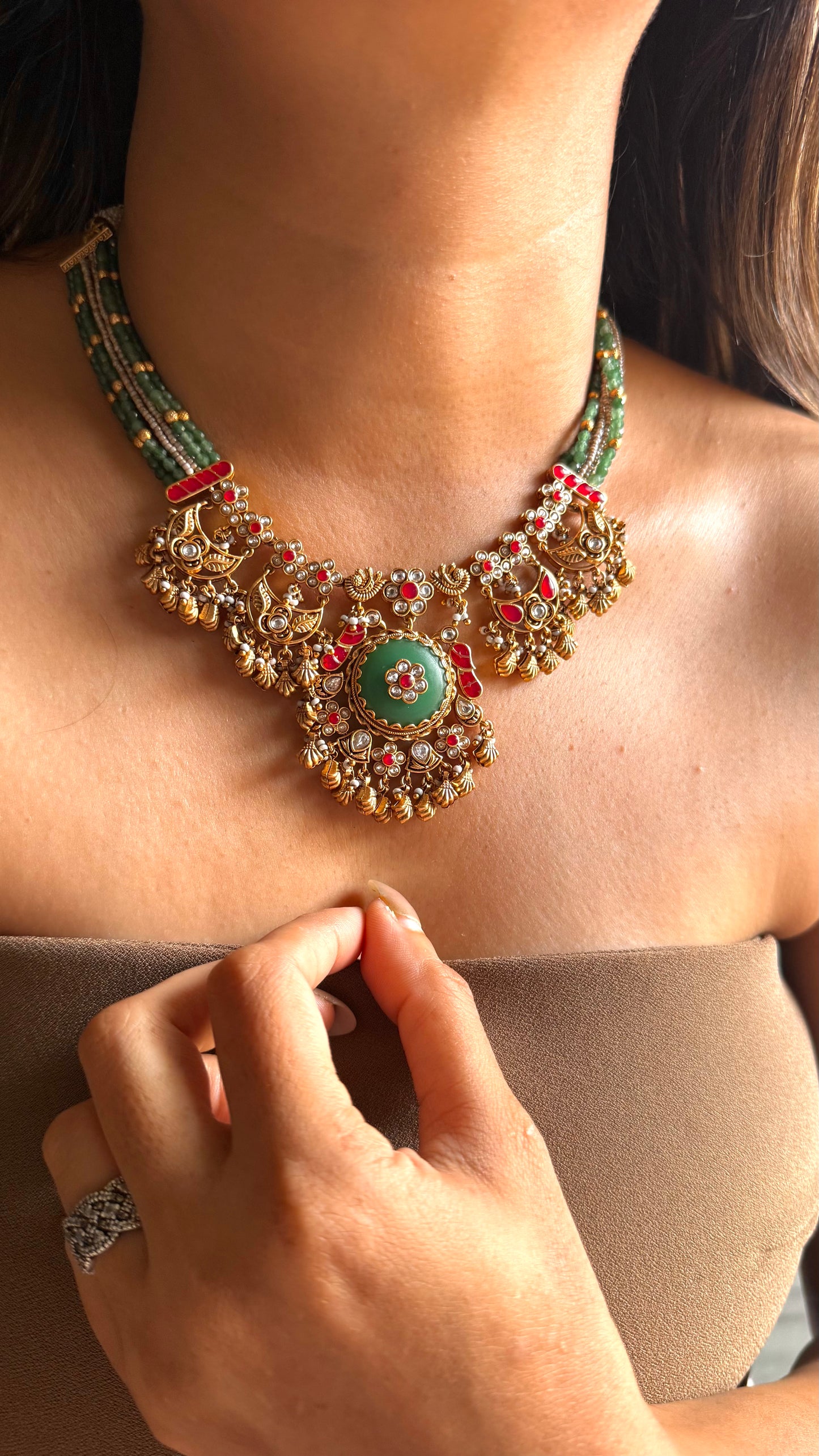 Emerald & ruby inlay rajwada set