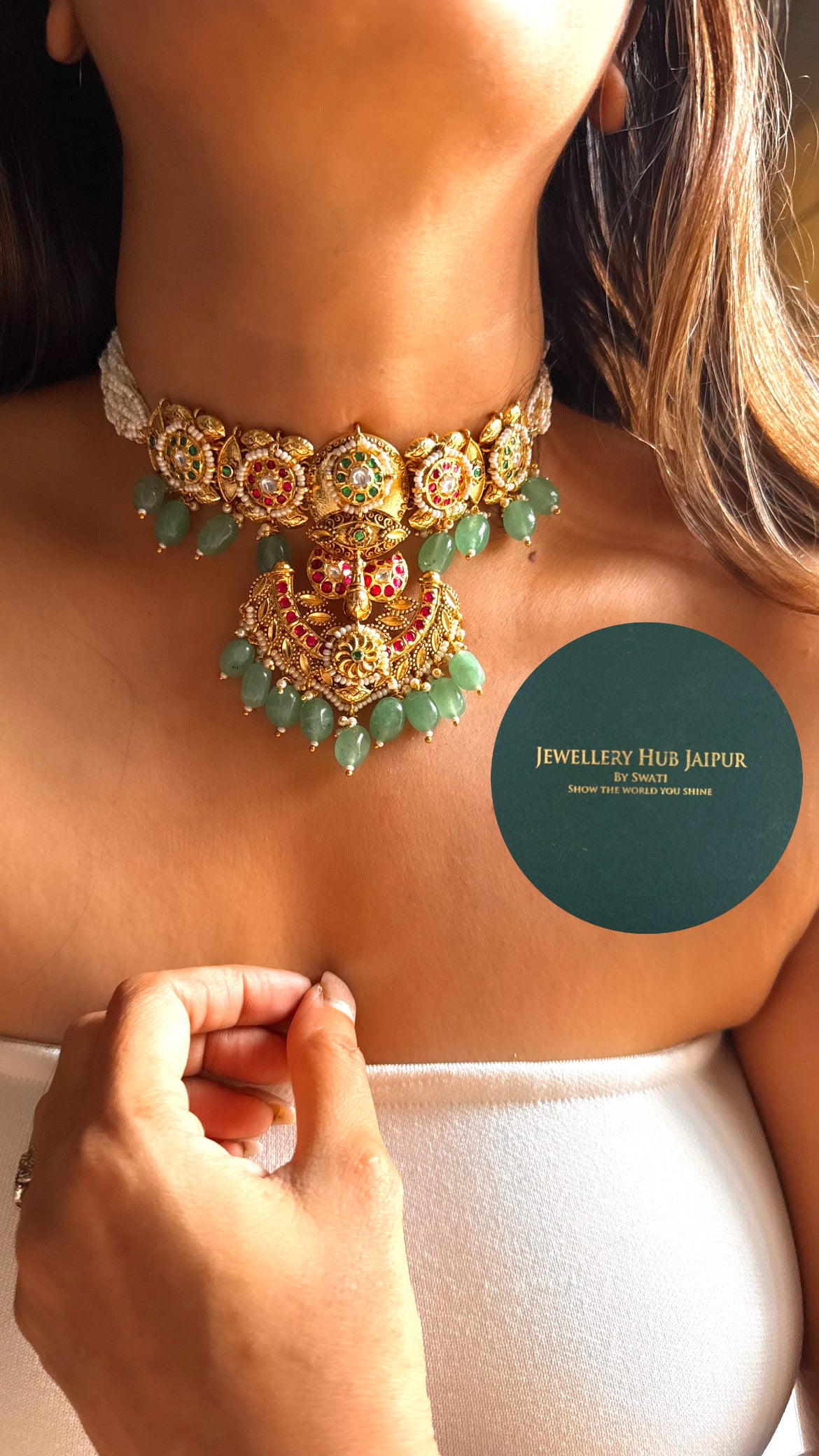Rani pink & mint handmade rajwada gold choker