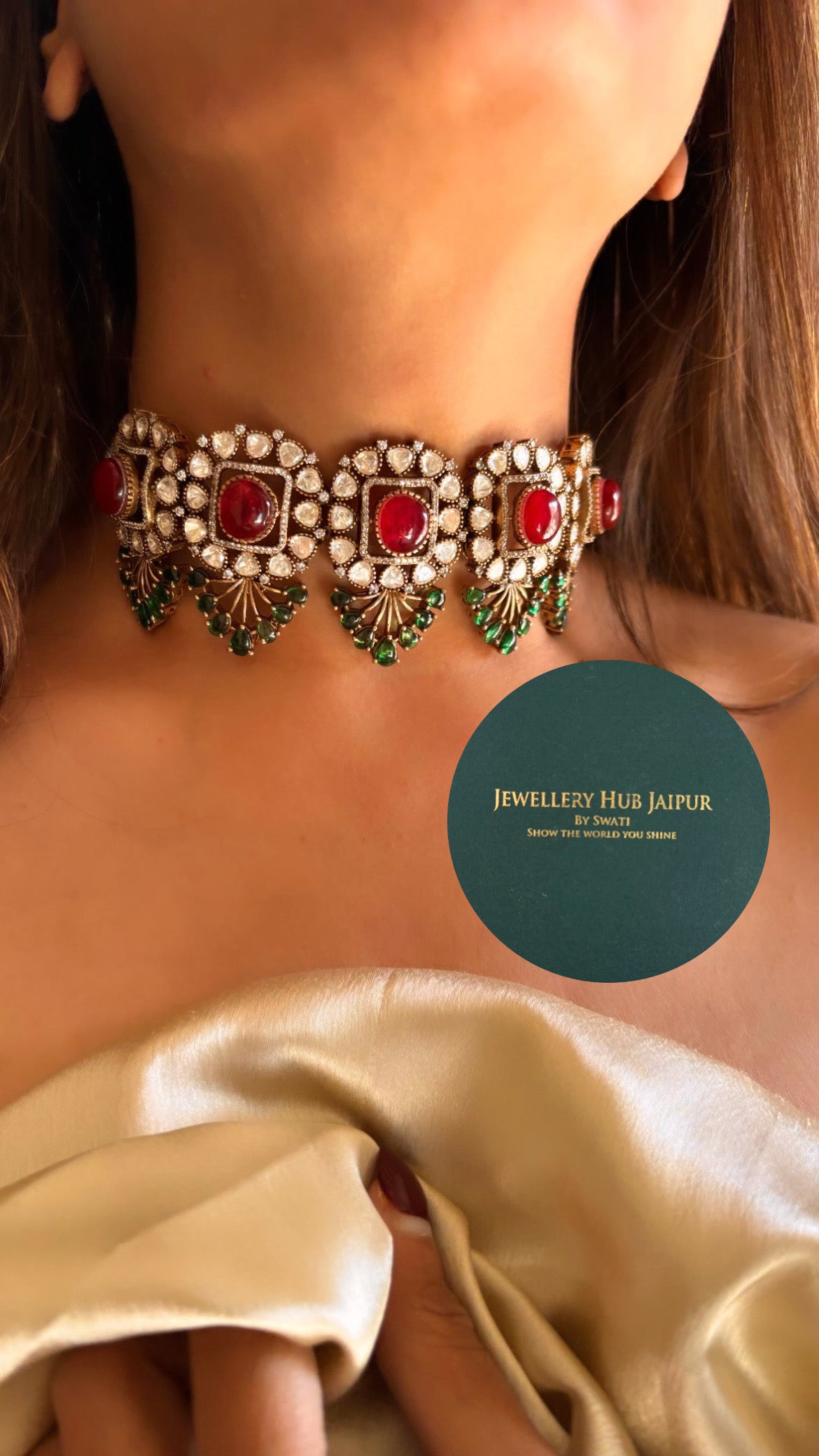 Bridal Asia Moissanite ruby & emerald choker