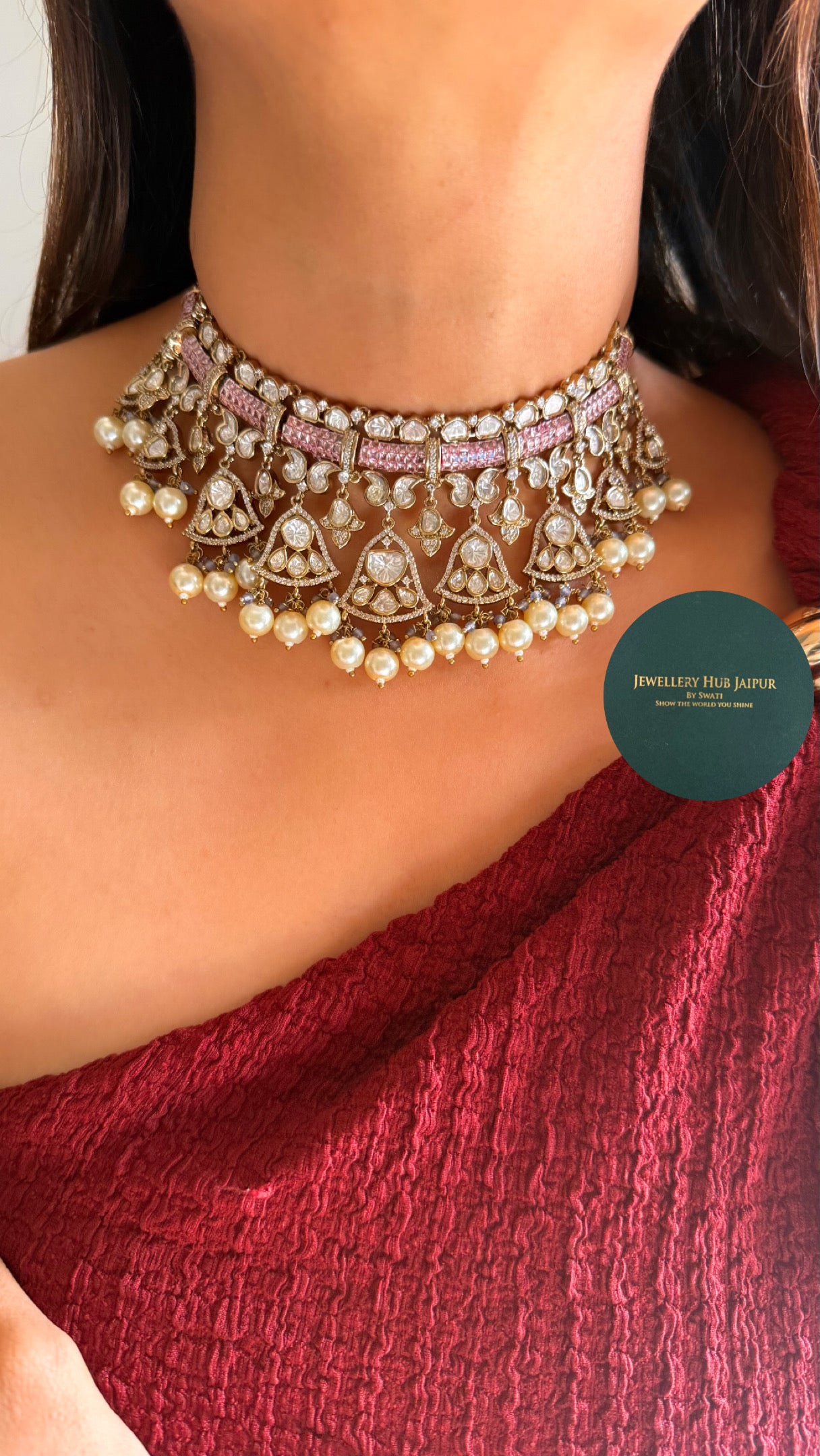 Rose quartz victorian statement necklace