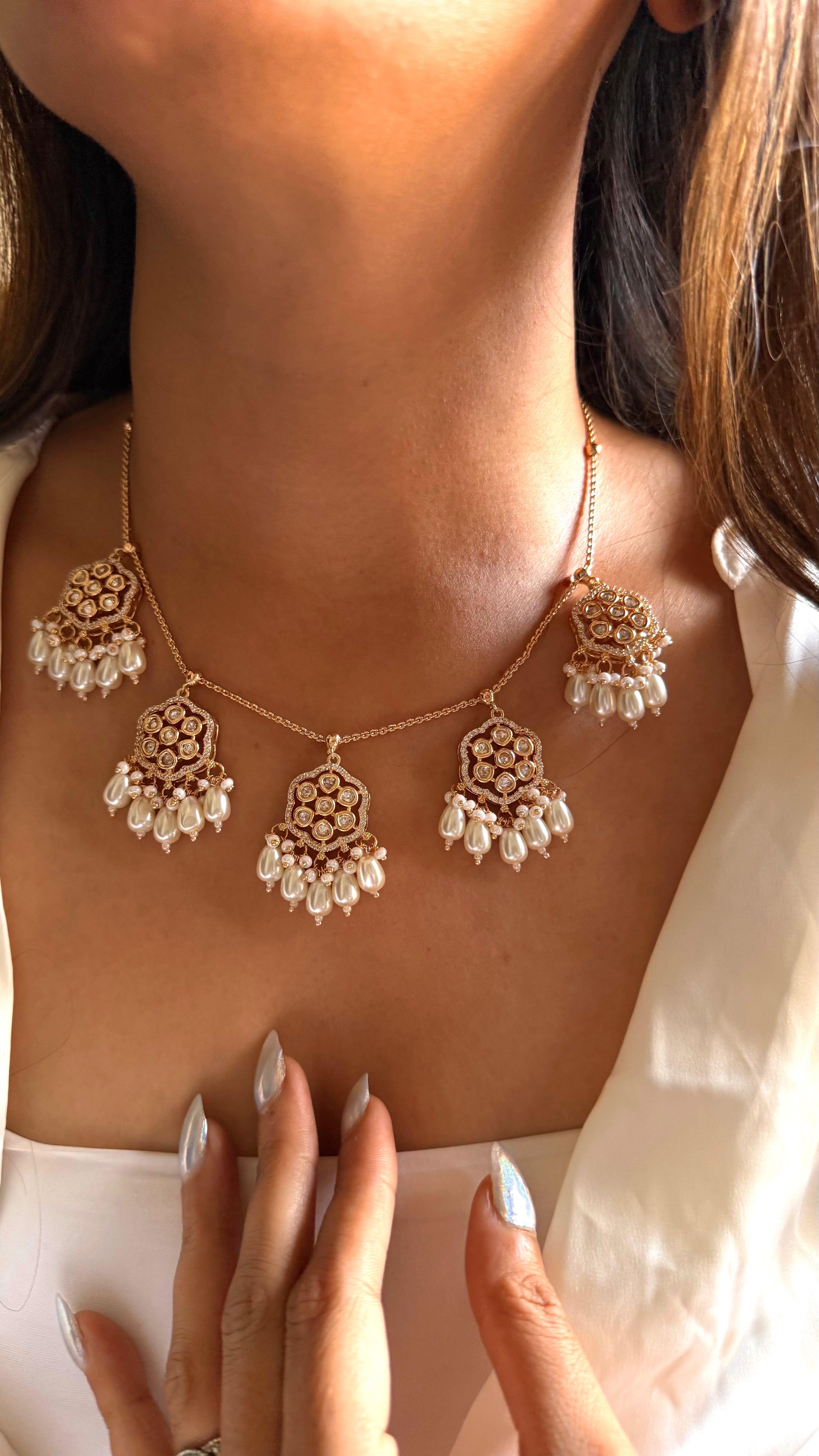 Moissanite pearl drop minimal set