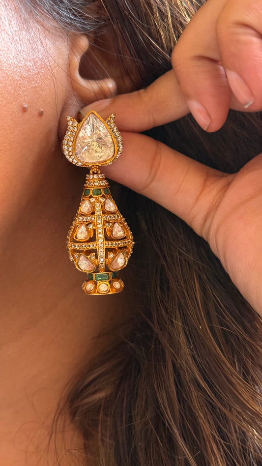 Lotus inspired real diamond Polki Kalash Earrings