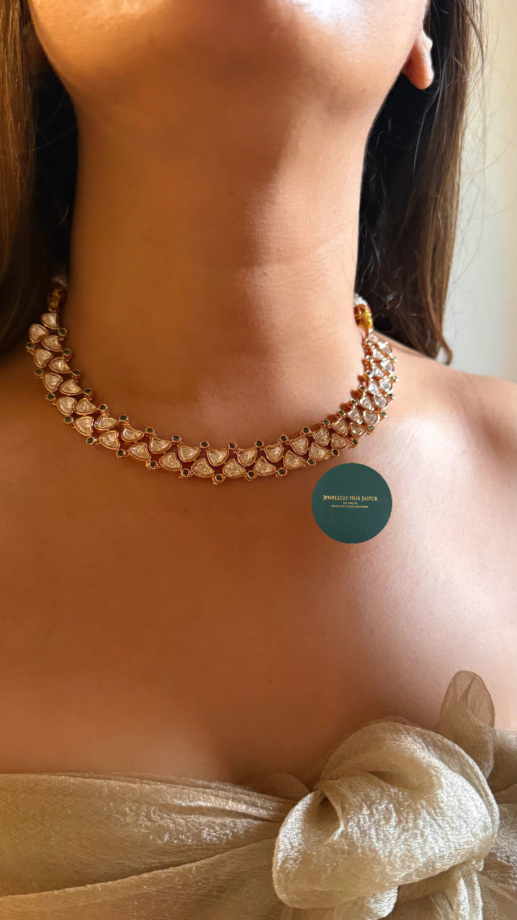 Moissanite polki & emerald collar set