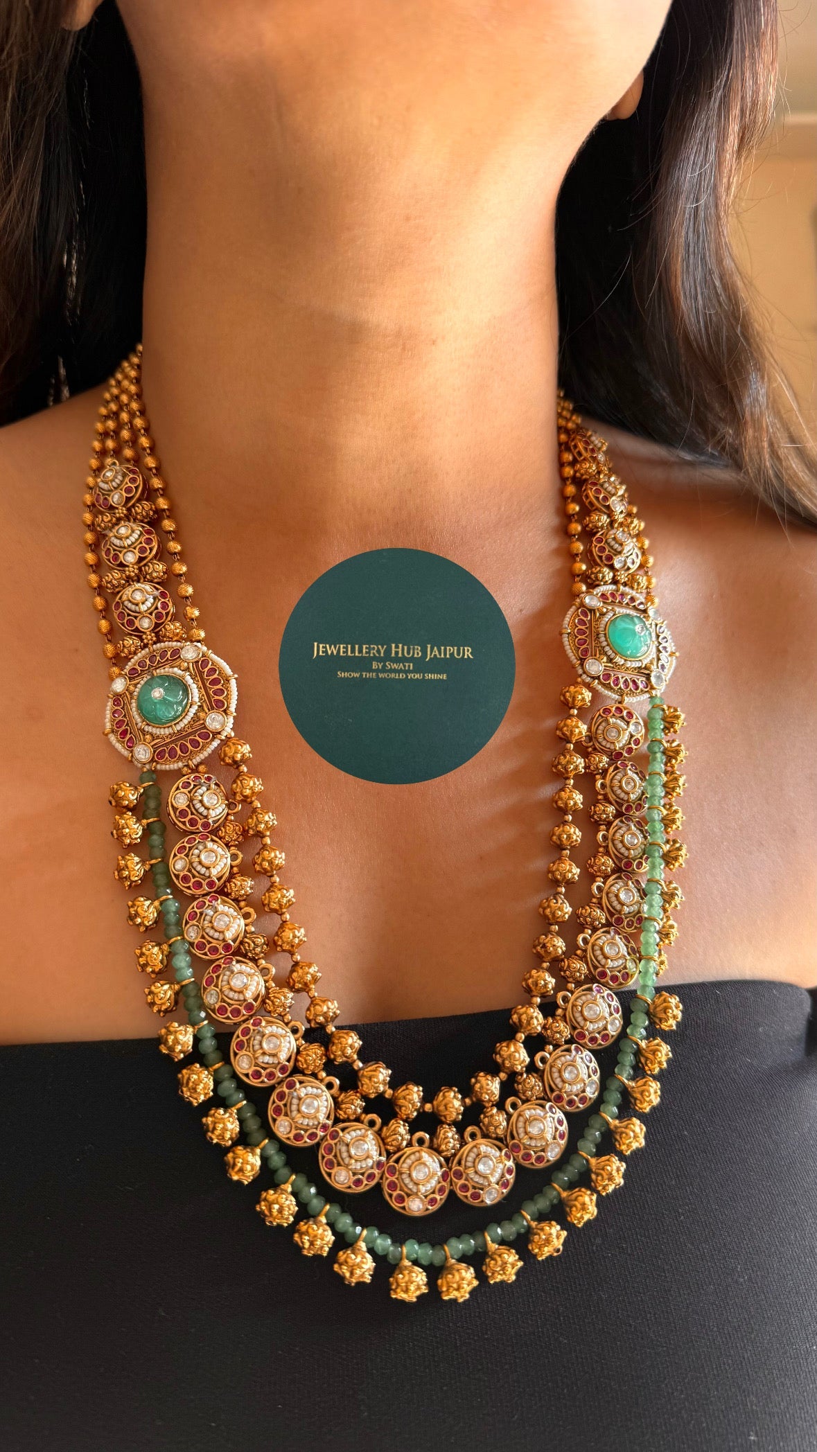 Mint  gold Rajwada bridal combo necklace