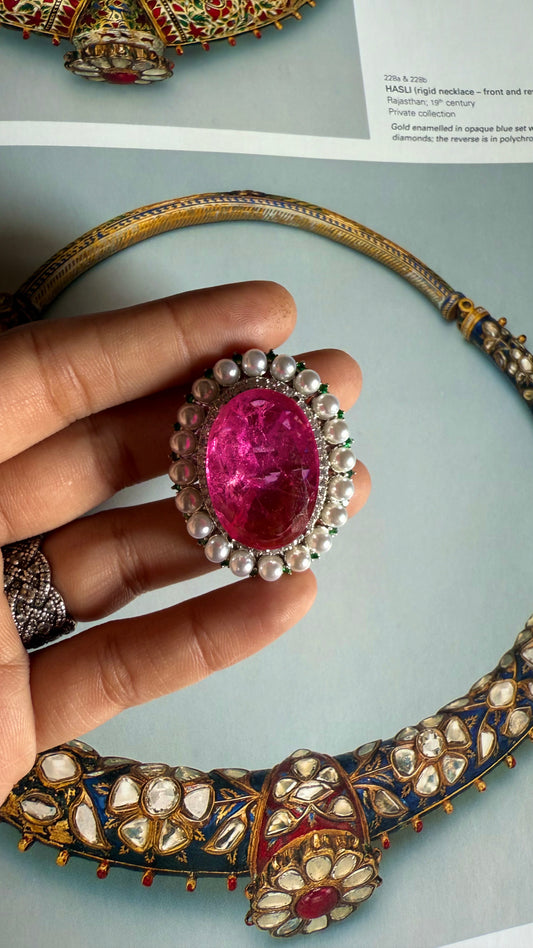 Rose quartz pearl adjustable ring