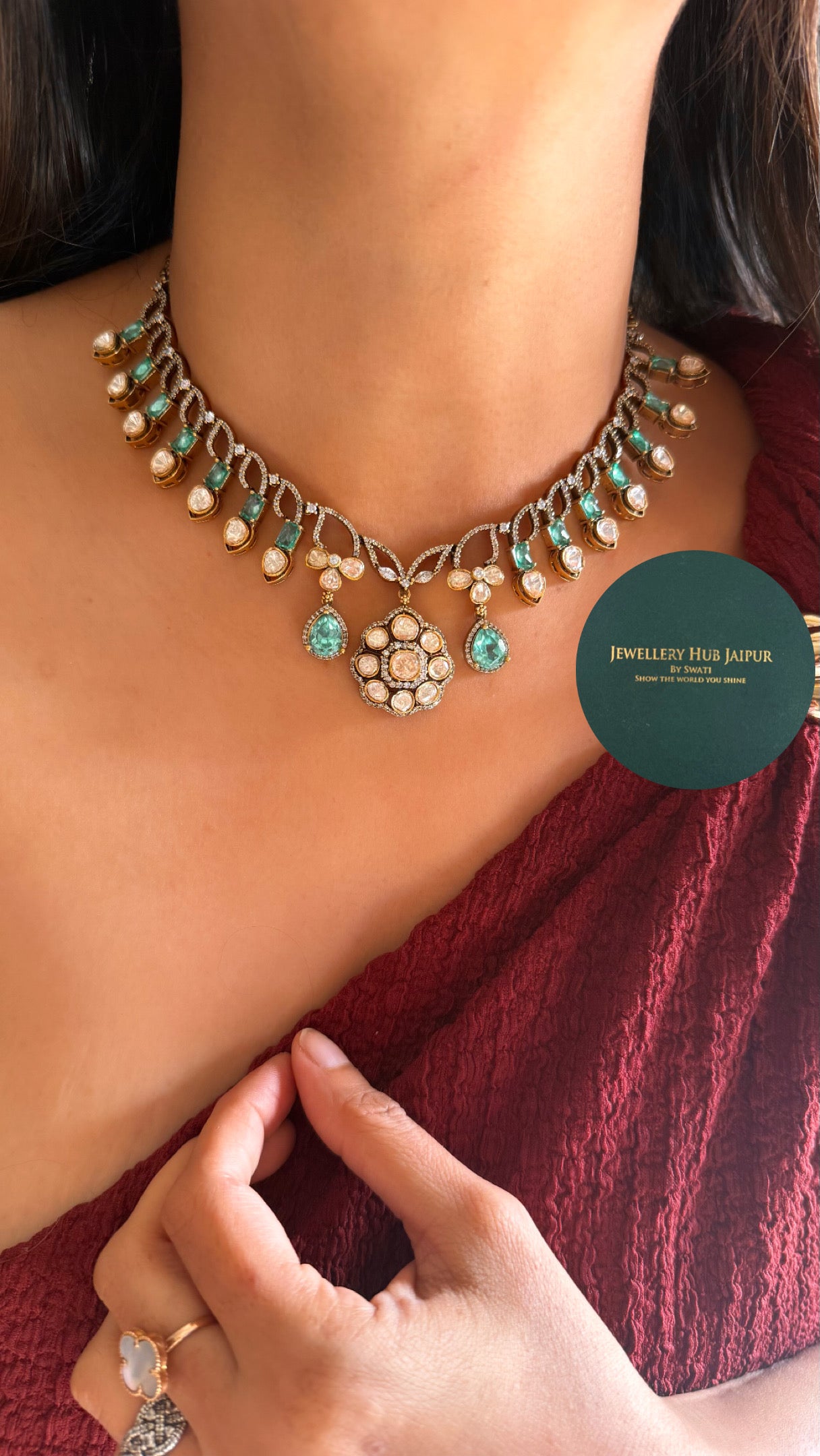 peeli polki mint minimal floral necklace