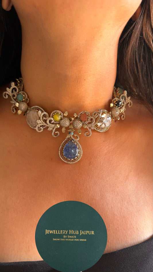 Sapphire doublet drop victorian sabyasachi inspired necklace