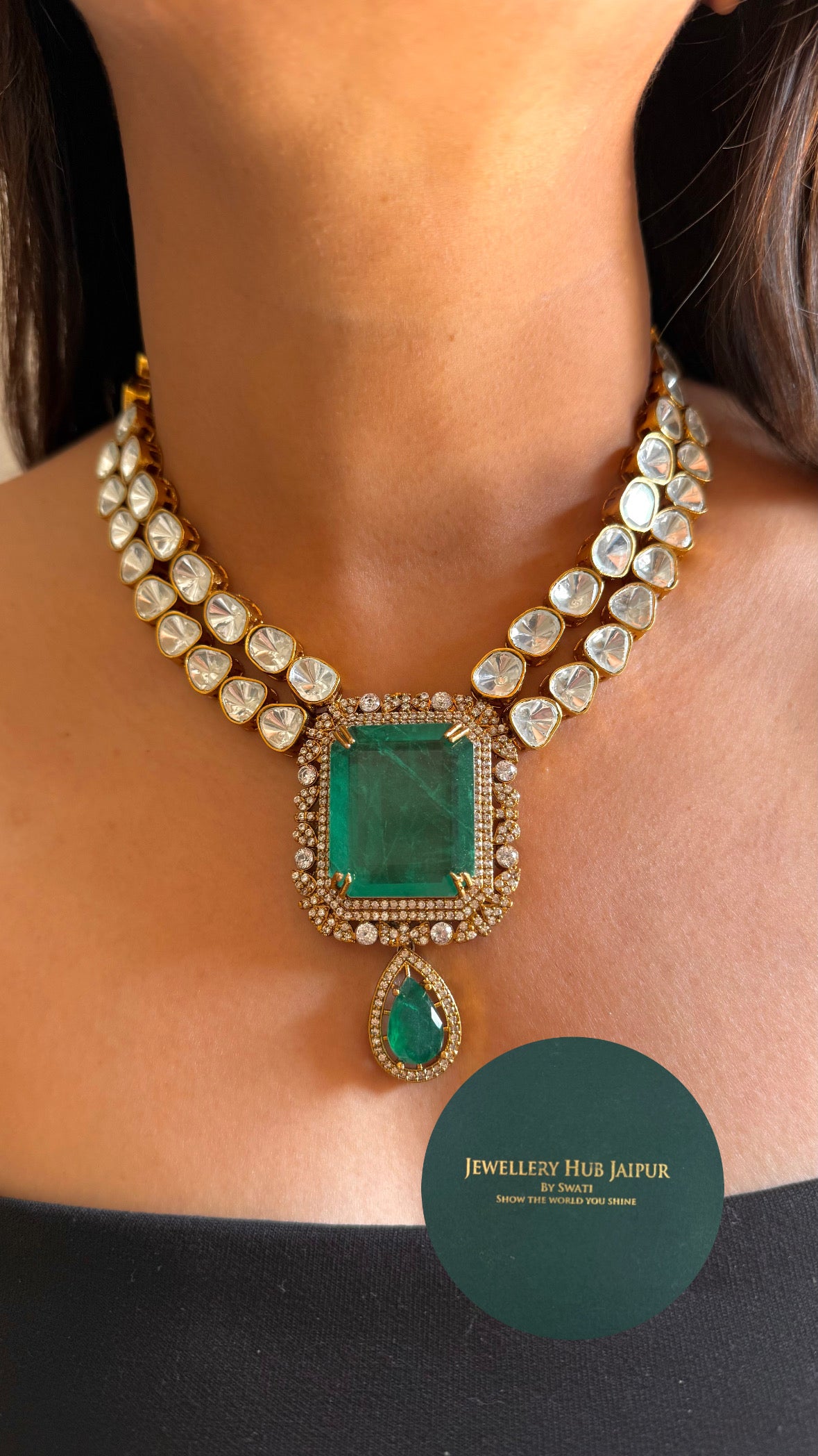 Emerald uncut polki necklace