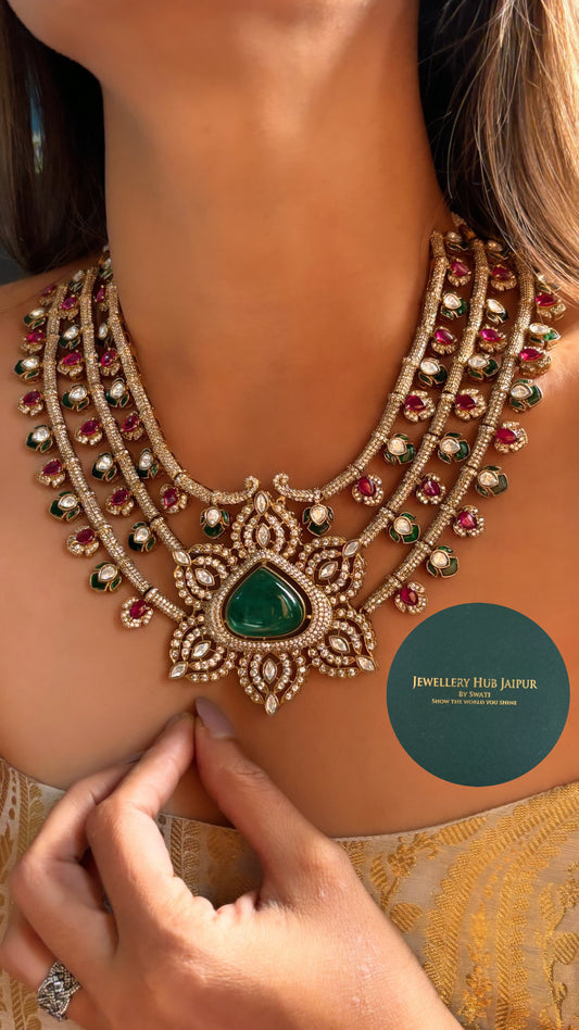 Bridal Asia inspired moissanite collar necklace in triple layer