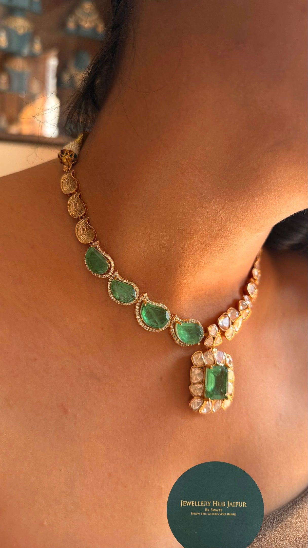 Mint leaf designer collar Necklace