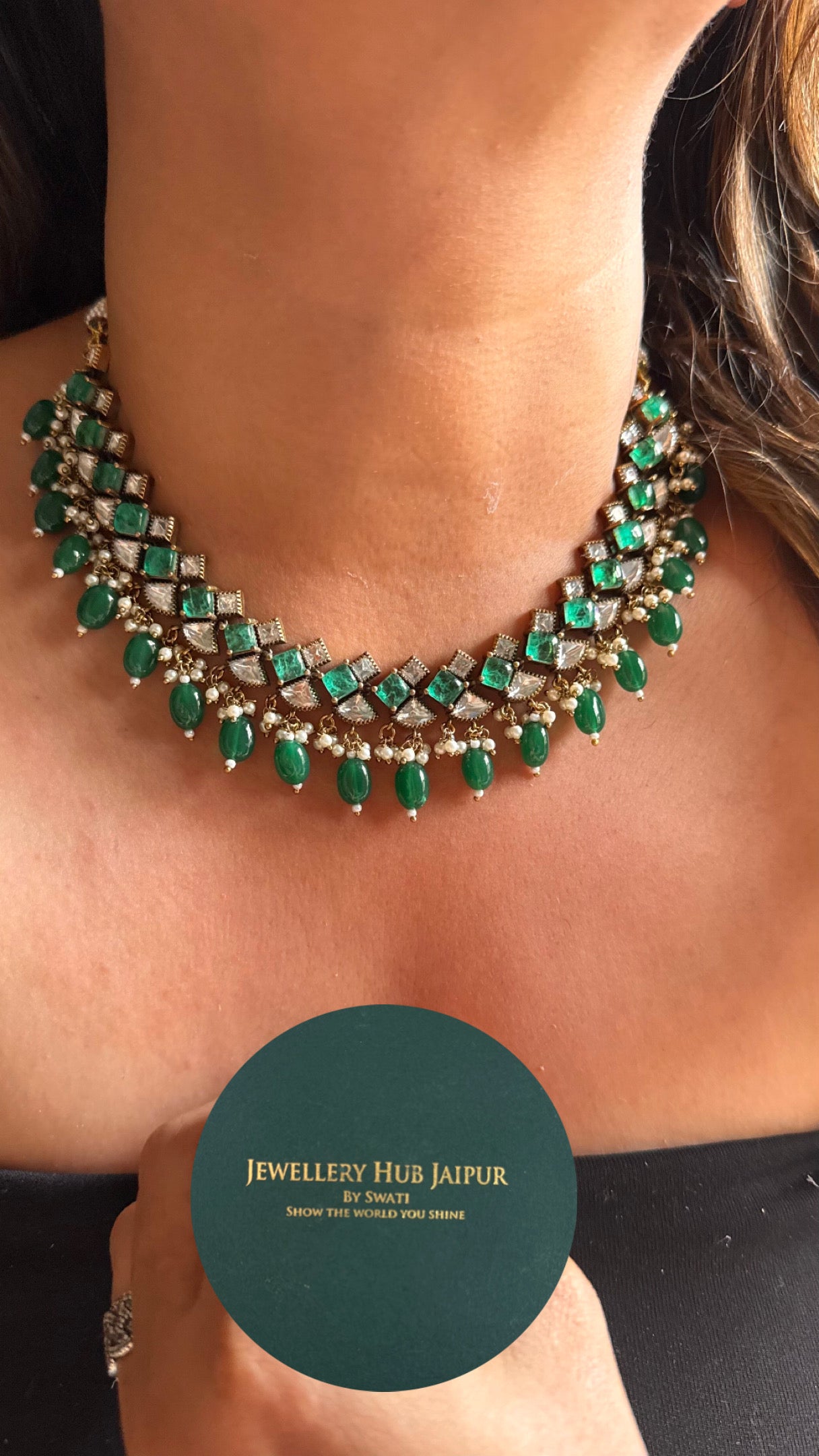 Emerald doublet with drops minimalist collar Necklace