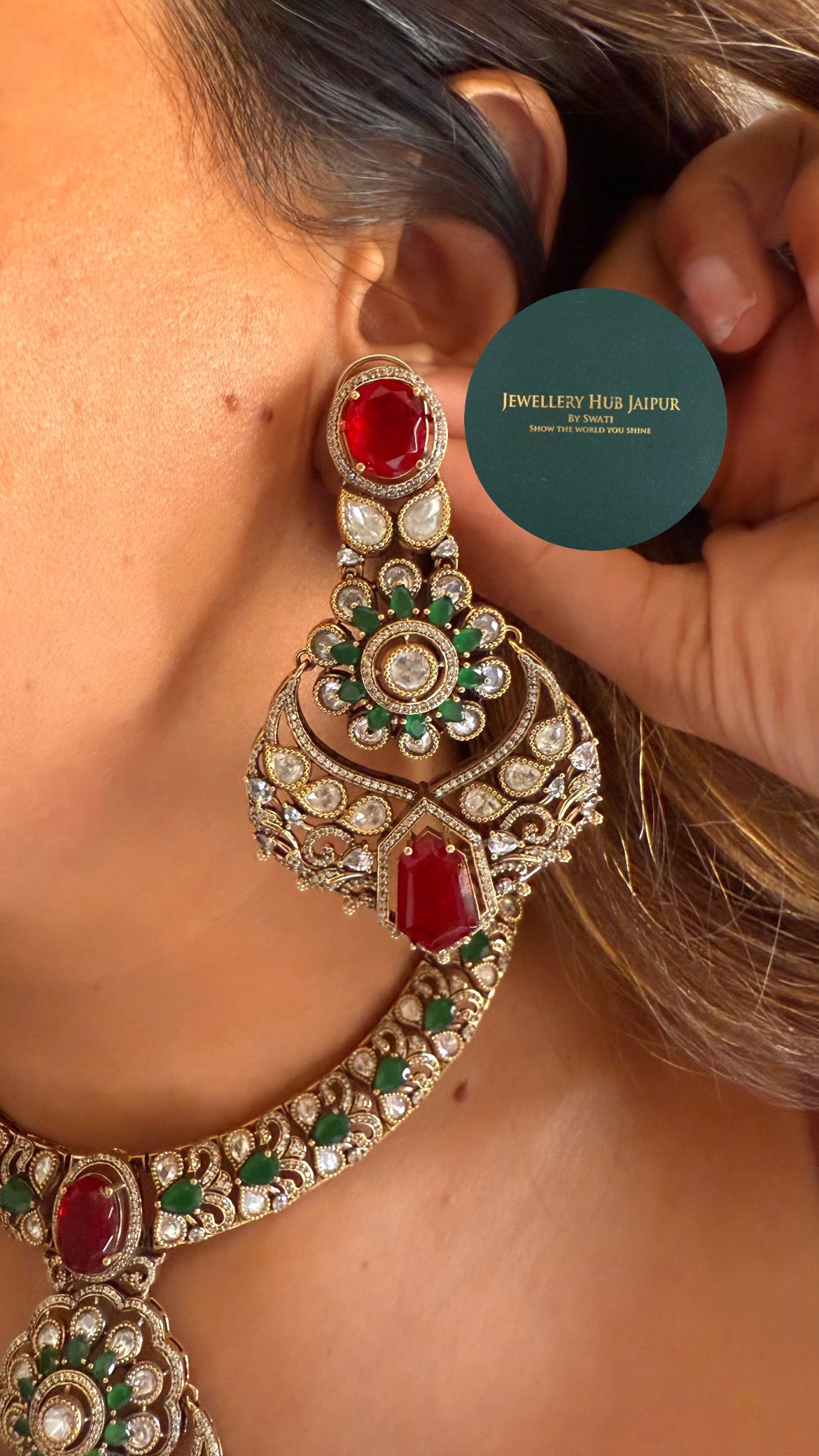 Laali- Ruby doublet & emerald polki moissanite collar necklace