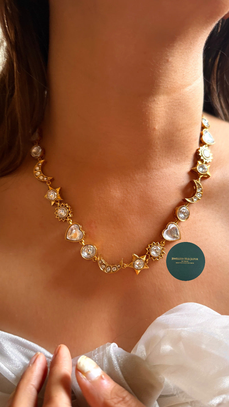 Moissanite polki designed stars & moon set