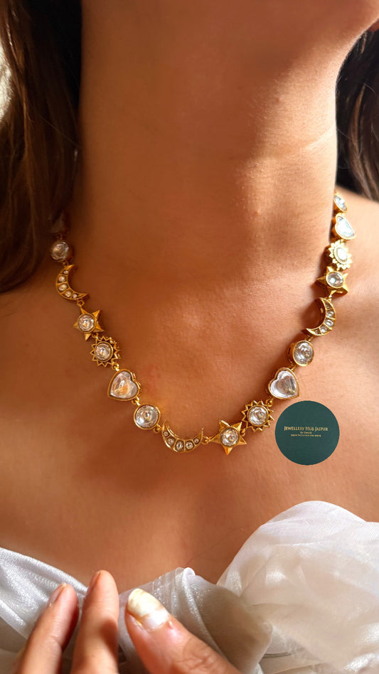 Moissanite polki designed stars & moon set