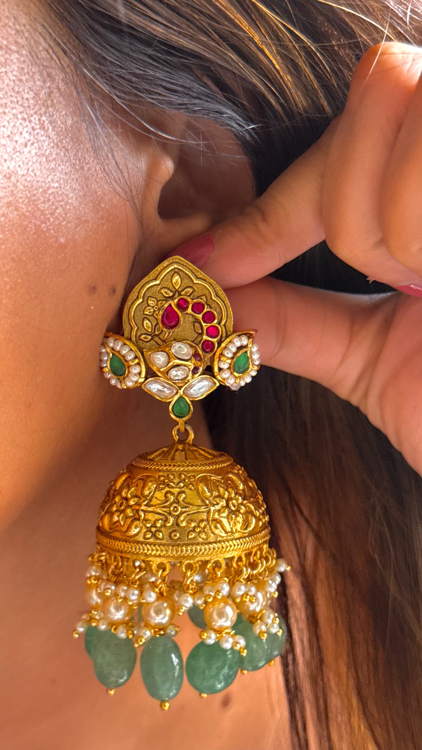 Mint & rani pink jhumka