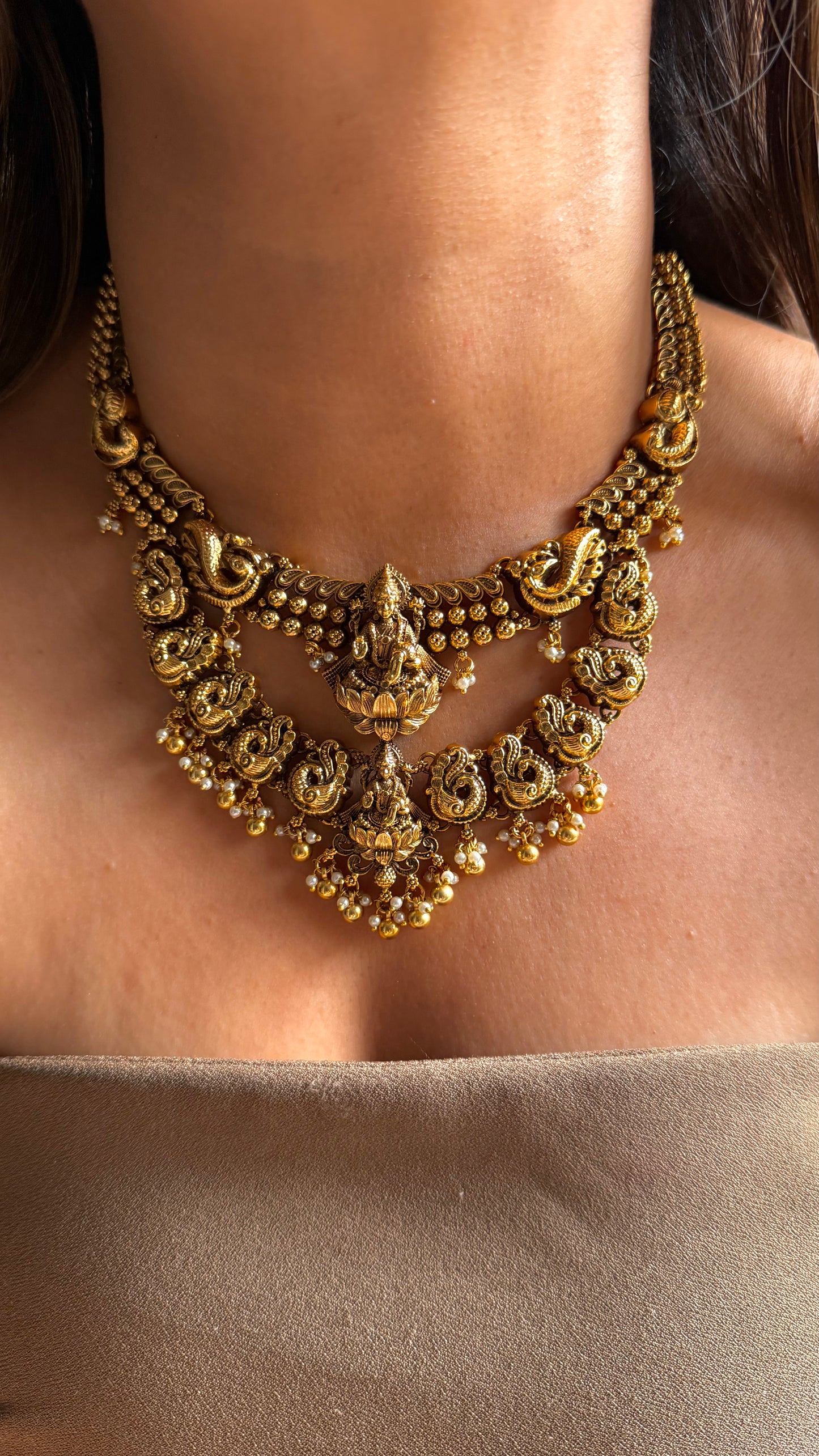 Goddess Laxmi inspired temple set with gold ball hanging
