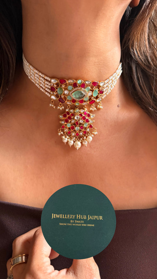 Paachi kundan jadau statement choker ( mint )