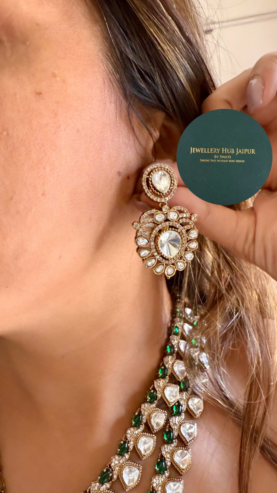 Emerald dual layered moissanite necklace set