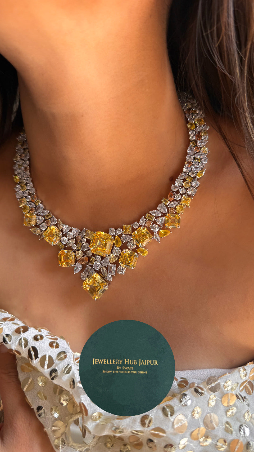 Topaz cz diamond statement necklace