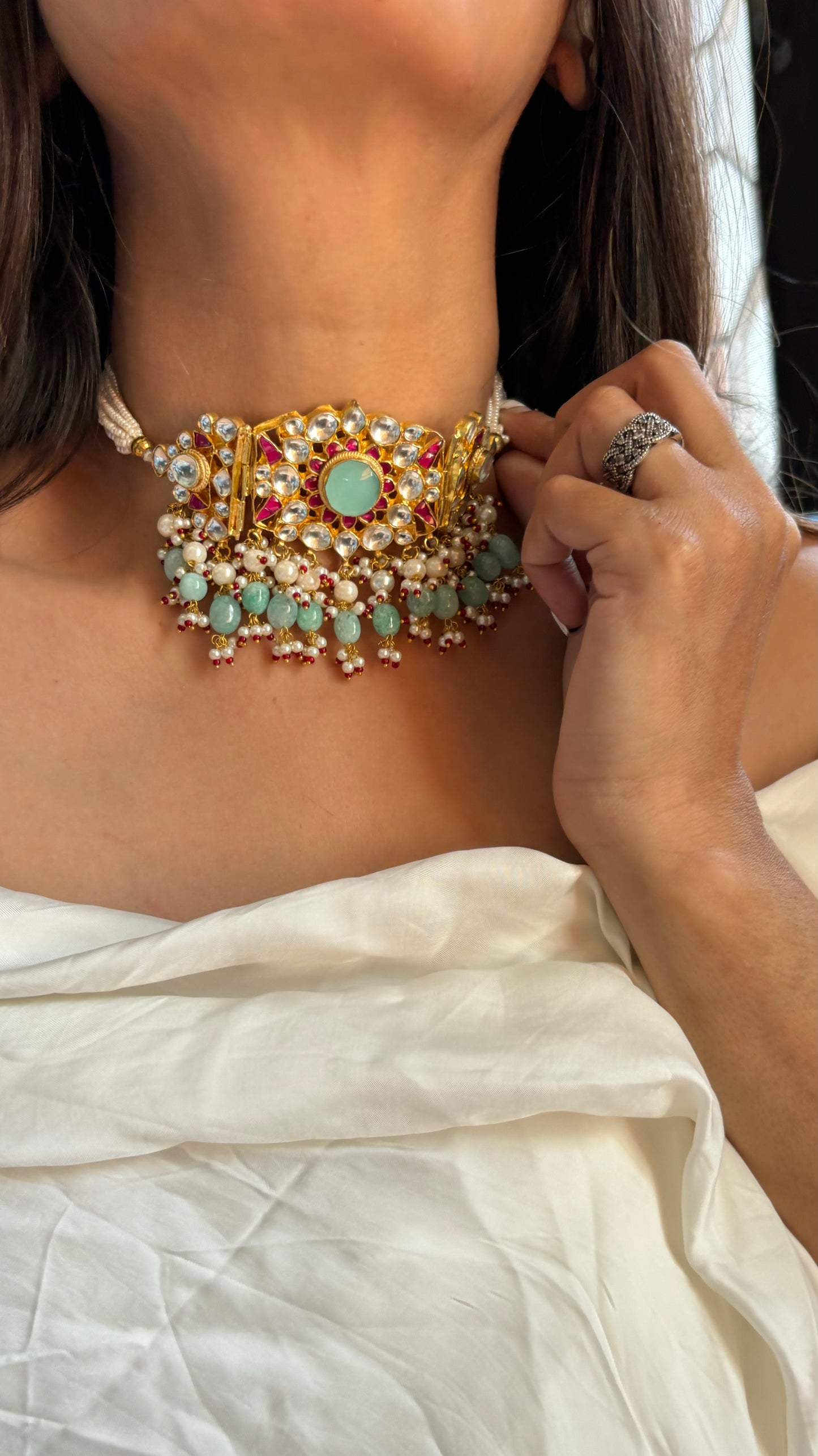 Peachi Kundan Firoza necklace with earrings