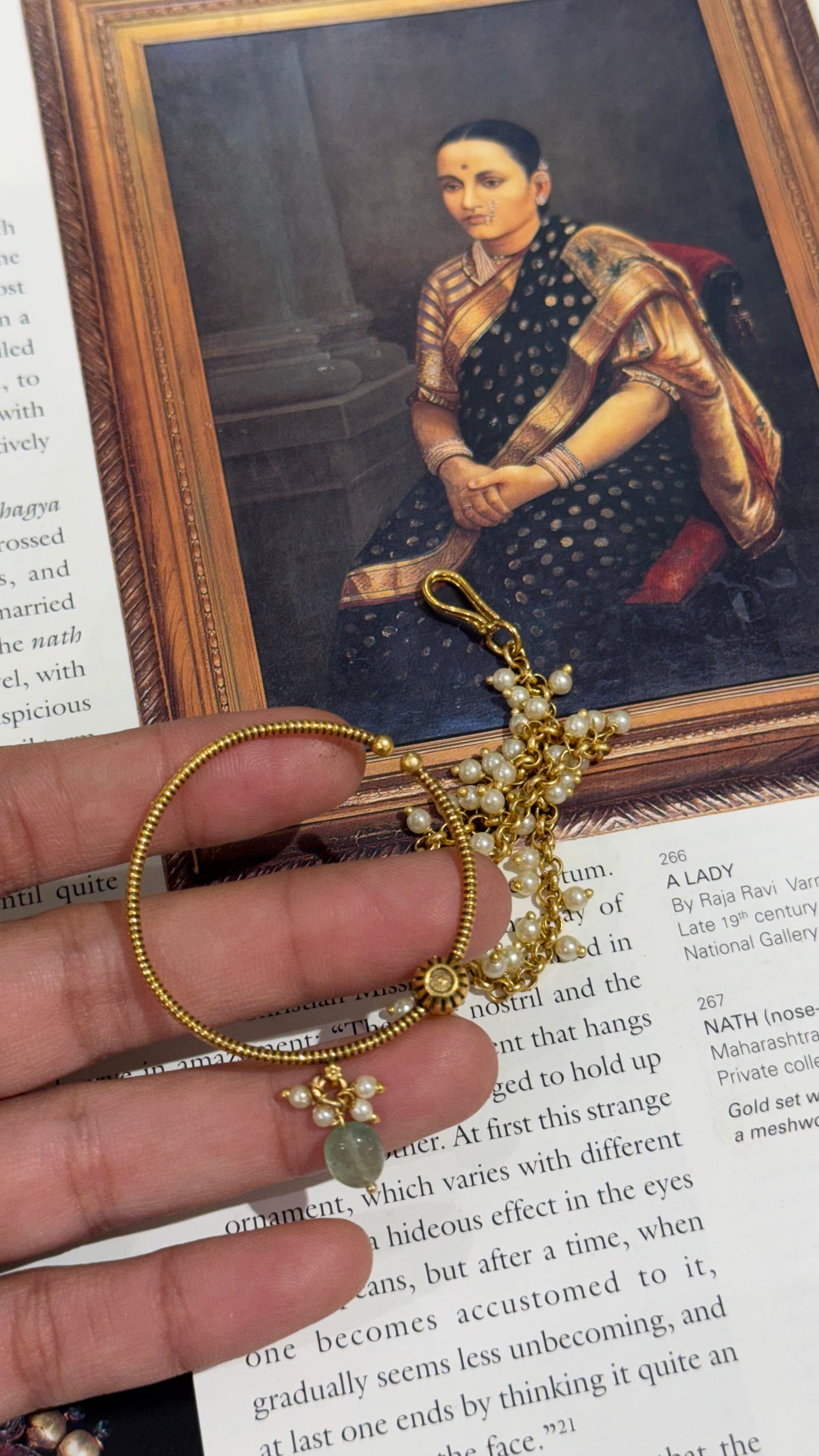 Oxidised, gold nath with mint drops