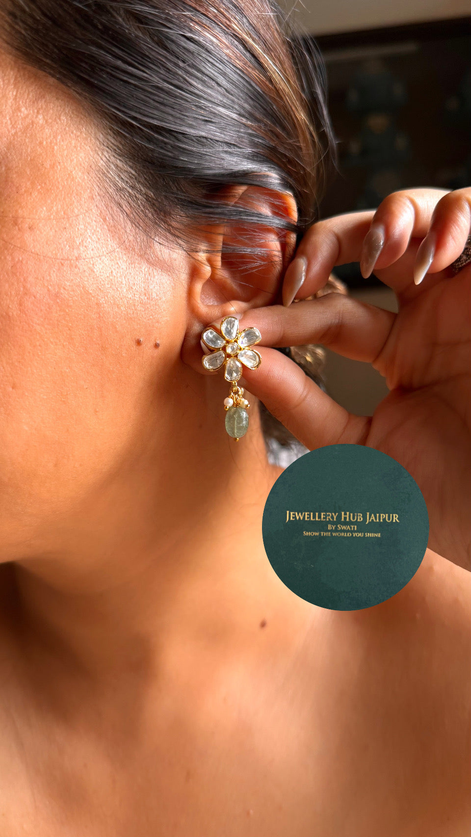 Real Moissanite polki floral collar set with strawberry drops