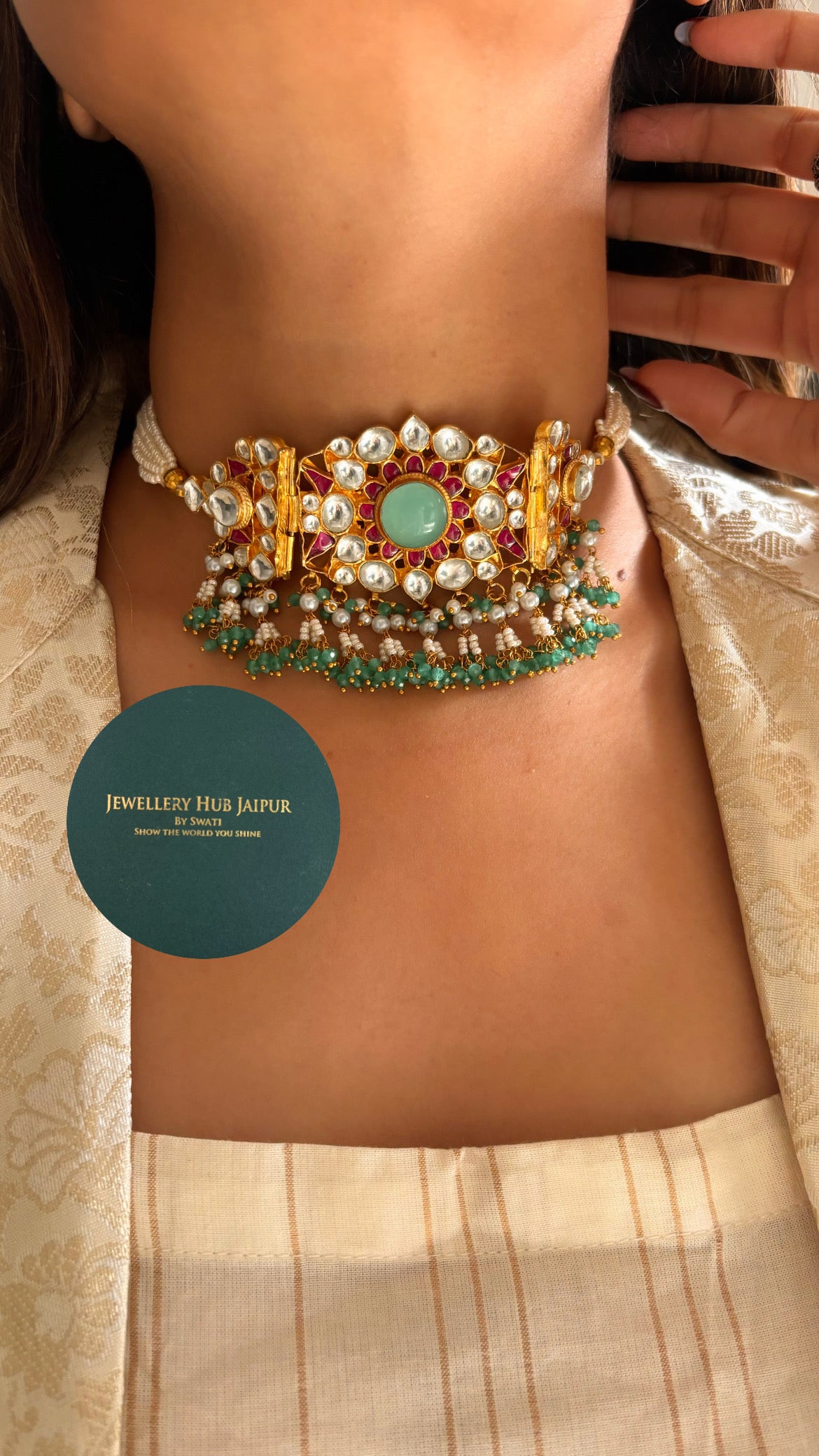 firoza ruby & mint fusion paachi choker