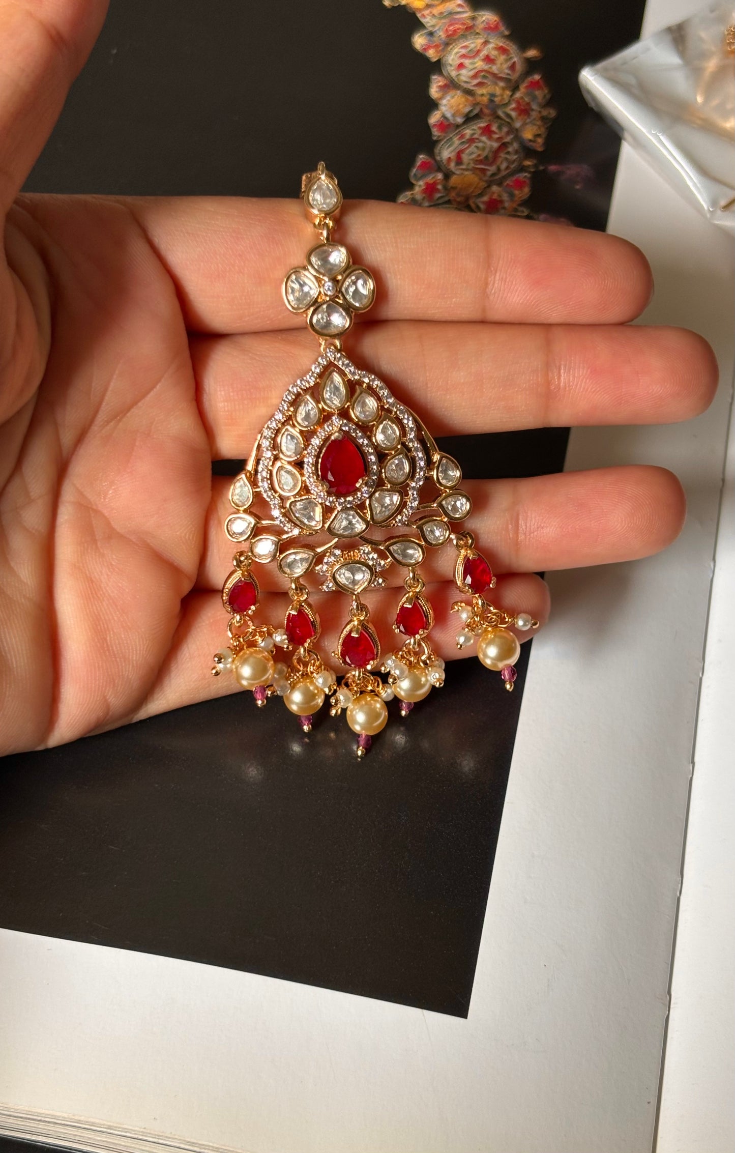Ruby doublets & moissanite polki necklace with maangtika