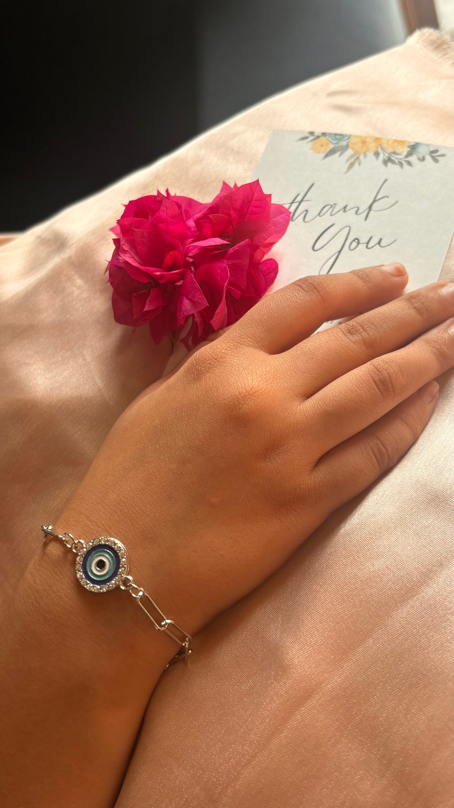 Evil eye rhodium bracelet