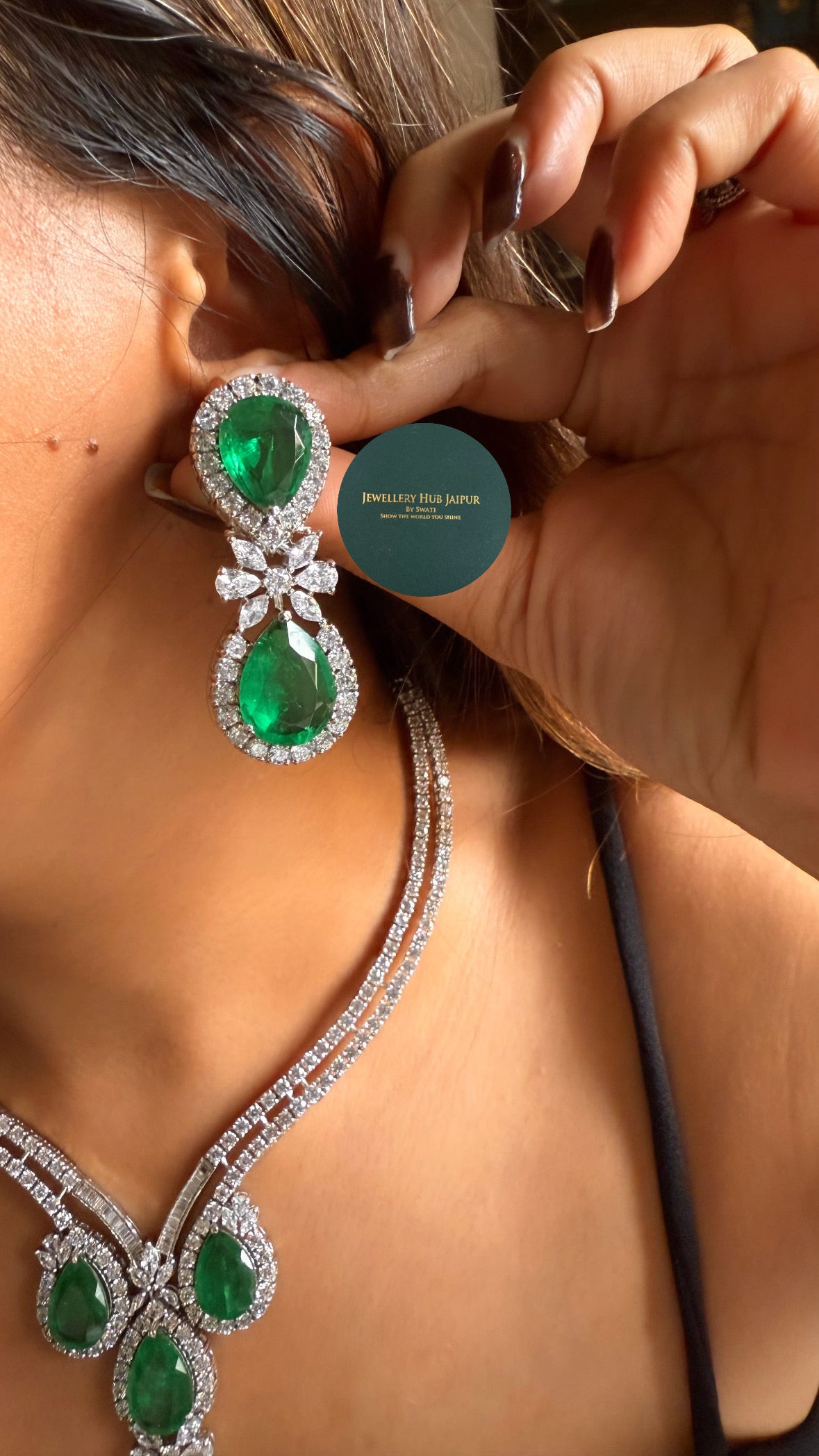 Emerald drop designer necklace