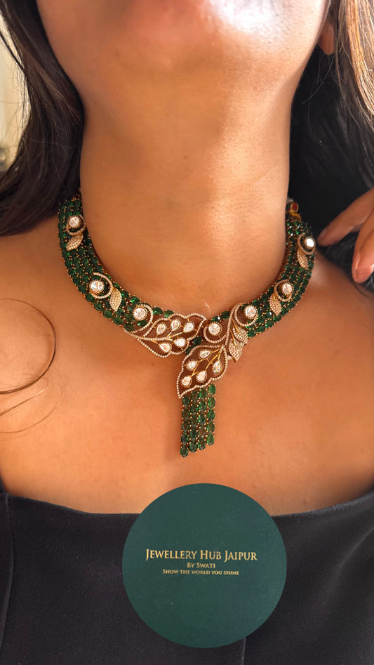Leaf inspired with emerald doublets designer Necklace