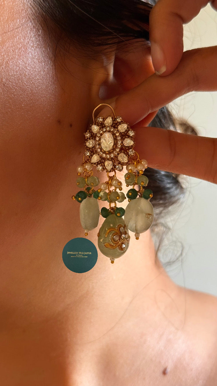 Moissanite polki with mint drops inlay carving collar set