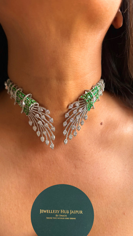 Emerald leafy designer diamond cocktail Necklace