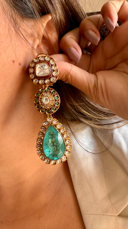 Ruby meenakari mint doublet polki earring