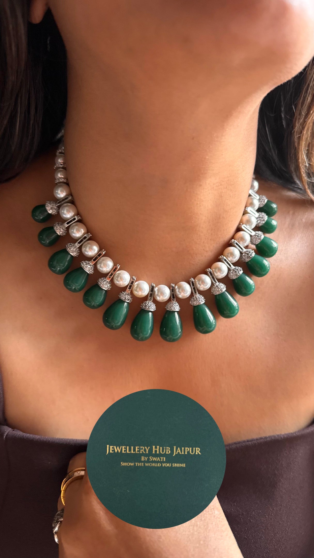 Emerald drops with pearl detailing set